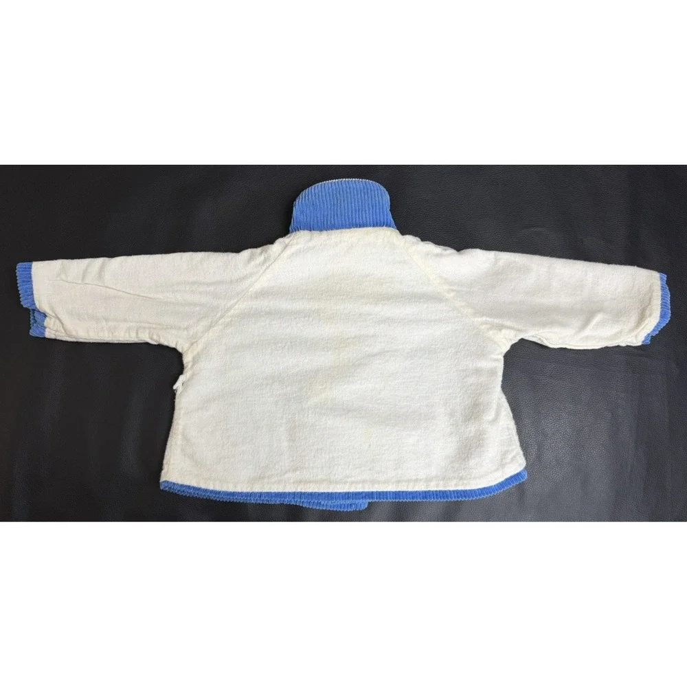 Vintage 70s Corduroy Baby Set Blue Jacket Pants Kangaroo Firefighter USA 18M